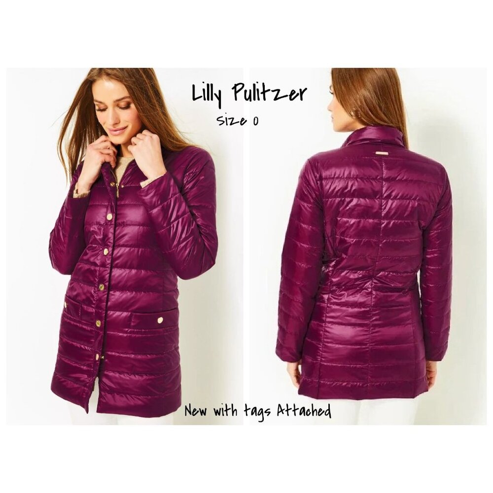 Lilly Pulitzer Tonia Down Puffer Jacket Amarena Cherry Size 0 - New With Tag